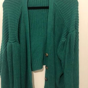 Eloquii green knit cardigan. Puffy sleeves.